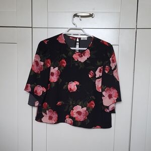 Wilfred Black Blouse with Pink Floral Print